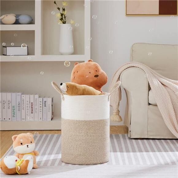 Large Laundry Hamper, Tall Woven Rope Storage Basket for Blanket, Toys, Clothes - Picture 5 of 7